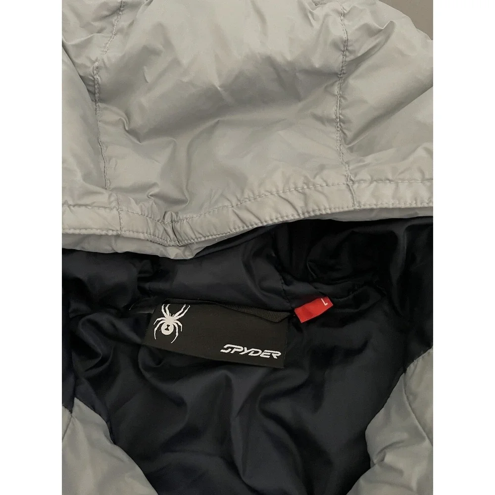 Spyder Puffer Hooded Jacket Boys Large 14/16 Gray Thermaweb Nylon‎ Thumb Holes